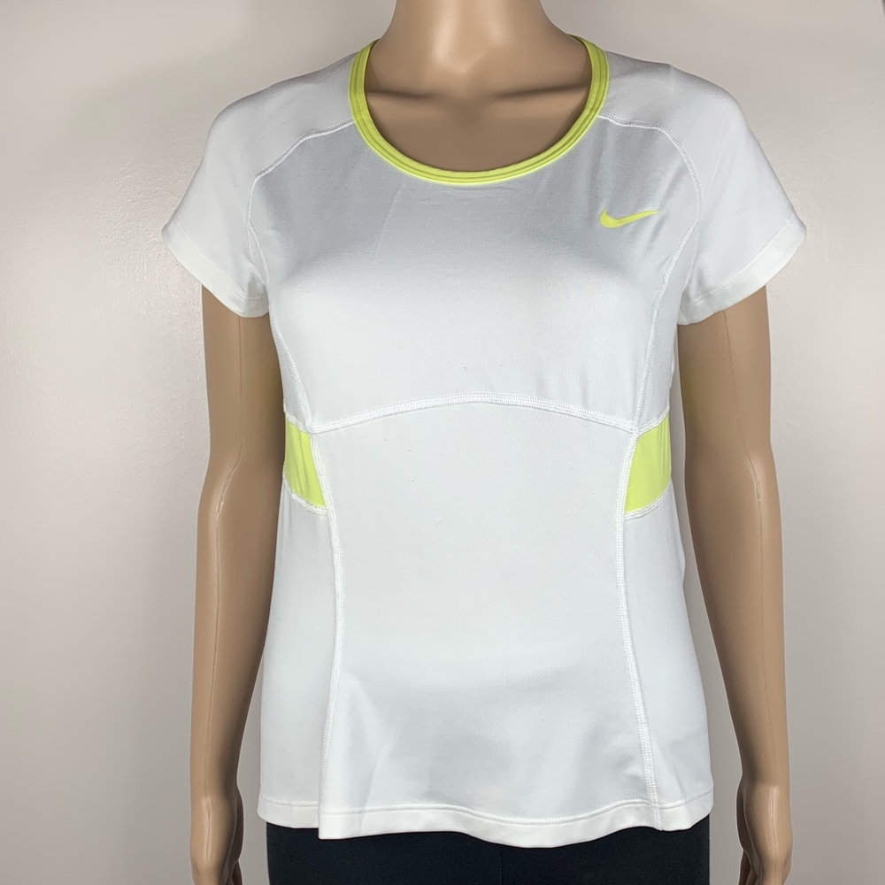 NIKE Dri-Fit Medium White Yellow Power Tennis Top